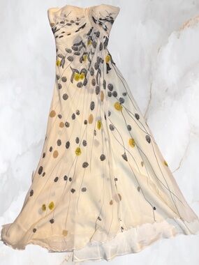 Custom Couture Silk Chiffon Strapless Beaded Dress / Gown + Shawl (Size ~4)